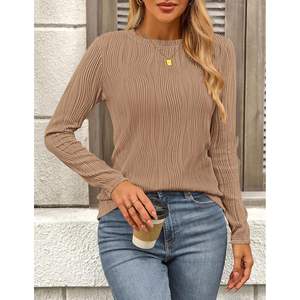 Blusa de Punto Personalizada de Moda para Mujer, Primavera-Otoño 2025, Manga Larga, Estilo Informal y Elegante para Negocios, Cuello Redondo, Texturizada - Product Image 6