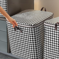 Grand panier de rangement pliable en tissu pour déménagement, motif pied-de-poule, pour vêtements et couettes, sacs de rangement pour la maison