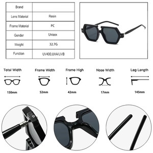 Logo Custom 2026 Fashion Double Color <b>Gradient</b> Square Sun Glasses UV400 Rivets Polygon <b>Sunglasses</b> for Men Women - Product Image 6