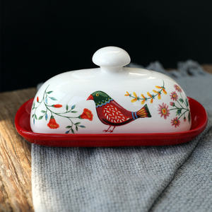 Prodotto di vendita caldo 2023 fattoria <span class=keywords><strong>Vintage</strong></span> unico regalo di natale piatto di burro antipasto in ceramica rossa con coperchio - Product Image 6