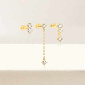 Juego de Aretes de Oro S925 al por Mayor, Joyería Minimalista de Tres Piezas con Circonita Blanca para Mujer - Product Image 3