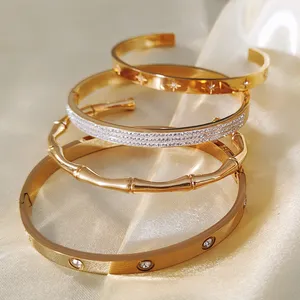 Pulseira de bambu, pulseira de bambu da moda 18k, banhada a ouro, diamante, pulseira feminina, aço inoxidável, joias