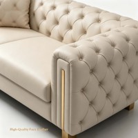 Ensemble de canapés de villa au design moderne capitonné, base en métal doré, revêtement en similicuir/tissu, imperméable, écologique, durable