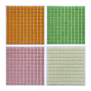 粉色绿色方形玻璃马赛克瓷砖，用于游泳池或厨房墙壁装饰