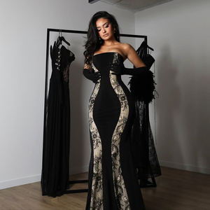 Robe longue sexy en dentelle imprimée, sans bretelles, manches amovibles, coupe crayon ajustée, taille naturelle, respirante, confortable, pour soirée - Product Image 1