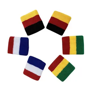 cheap wholesale custom adult stripe pattern terry cotton country flag sports wrist sweatband