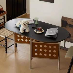 Oval <b>Foldable</b> Extendable Dining <b>Table</b> Solid Wood Vintage Nordic Style For <b>Small</b> Homes And Apartments - Product Image 3