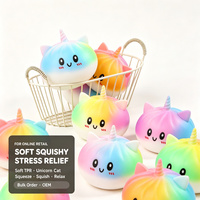Jouet Squishy Licorne Chat Personnalisé OEM, Vente en Gros, TPR, à Remontée Lente, Arc-en-ciel, Anti-stress, Distributeur Exportateur