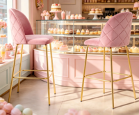 Luxuriöser Rosa Diamant-Samt-Barhocker mit Goldenen Metallbeinen, Hochstuhl für Bar & Café