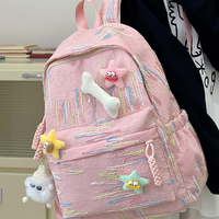 Sac à dos de voyage et scolaire unisexe décontracté bicolore en nylon beige-gris géométrique avec fermeture éclair antivol, 36-56L, plusieurs poches