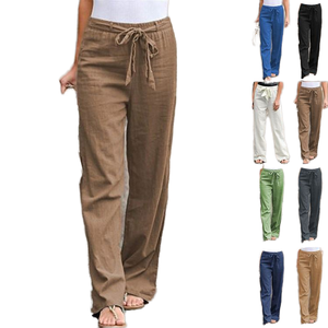 Pantaloni Estivi da Donna in <span class=keywords><strong>Lino</strong></span> e Cotone Traspirante, <span class=keywords><strong>Vita</strong></span> <span class=keywords><strong>Alta</strong></span>, Gamba Larga, Stile Vintage Tie-Dye con Elastico in <span class=keywords><strong>Vita</strong></span> - Product Image 1