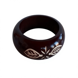 Best Design Floral Resin <b>Bangle</b> Bracelet Black Color Stylish Round Hand Painted Artistic Design Wedding Party for Women and Girl - Product Image 5