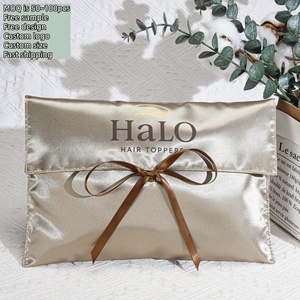 定制豪华红色缎面信封假发发饰系列包装袋带徽标柔软丝绸礼品化妆品内衣防尘缎面袋 - Product Image 1