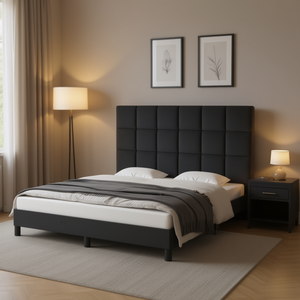 Moderno Letto Matrimoniale con Testiera Imbottita in Velluto Grigio Scuro, Design Durevole e Confortevole - Product Image 2