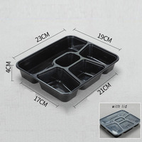 1000ml Boîte à bento jetable à 5 compartiments en plastique pour la préparation des repas avec couvercle