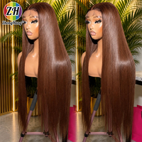 Perruque Lace Front Marron Chocolat 13x6, Perruque Frontale HD Transparente 100% Cheveux Humains Colorés Lisses, Pré-épilée 4x4 5x5
