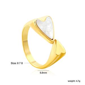 Custom Trendy 18K Gold Plated Women's <b>Rings</b> Love Stainless Steel Jewelry Personality Wholesale Black White Shell Heart <b>Open</b> <b>Ring</b> - Product Image 2