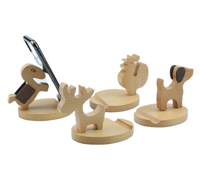 High Quality Universal Wooden Cartoon Animal Beech Desktop Cell Phone Bracket Holder Desk Organizer