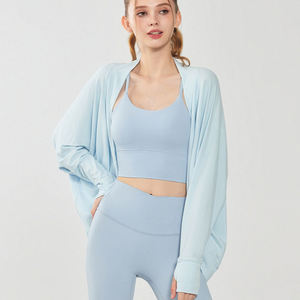 El más nuevo lujo mujeres Casual Modal frente abierto cárdigan pulgar agujero drapeado Yoga Pilates ropa exterior moda Yoga Top - Product Image 3