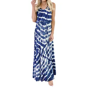 2023 New Arrival Summer Lady Dress Bohemian Beach Spaghetti Strapped Sundress Tie-dye V Neck Vacation Loose Boho Maxi Dresses