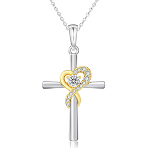 Colares com Pingente de Cruz VVS Moissanite, Presentes de Aniversário para Mulheres, Banhado a Ouro 14K, Prata Esterlina 925, Crucifixo, Fé, Coração - Product Image 1