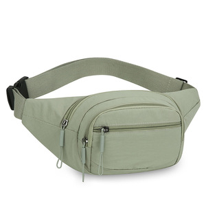 Multi Functional Nylon Waist Bag With Zipper Pockets For Jogging And Everyday Use Light Green Army Green Dark Blue Black Khaki - Product Image 5