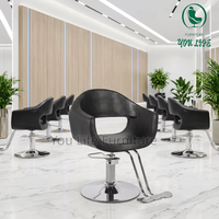 Fauteuil de Barbier Moderne à Dossier Creux, Chaise de Coiffure Courbée en PU, Réglable en Hauteur Hydrauliquement pour Salon Unisexe