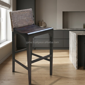 Modern Solid Mahogany Wood Rattan Wicker Combination Panama <b>Bar</b> <b>Stool</b> Living Room Kitchen Dining <b>Bar</b> Furniture Commercial - Product Image 3