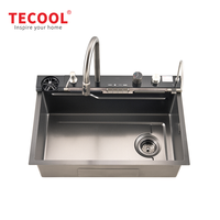 Évier de cuisine en acier inoxydable multifonctionnel avec robinet cascade