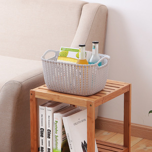 Imitation Rattan Storage Basket Rectangle With Handle Beige Coffee Gray S Size For Kitchen Bathroom Desktop Use - Product Image 4