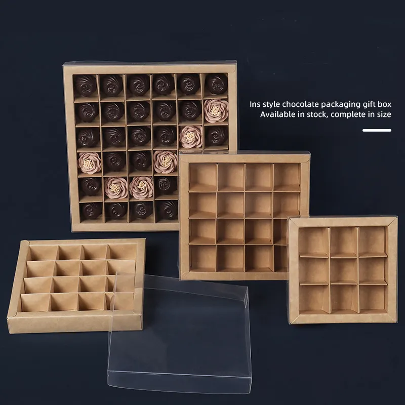 Boîtes à chocolat de fête vides 16 32 grilles boîtes à bonbons cadeaux insère une fenêtre transparente et un séparateur pour boîtes d'emballage de gâteaux au chocolat