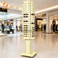 Light Blue 4-Sided Rotating Sunglasses Display Tower, Mobile Retail Stand with Wheels for Eyewear Shops