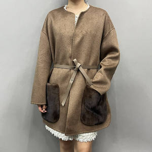 O <span class=keywords><strong>collo</strong></span> vera <span class=keywords><strong>pelliccia</strong></span> di visone tasche in lana Cashmere cappotti di lana di lusso <span class=keywords><strong>per</strong></span> le donne cappotti di lana <span class=keywords><strong>per</strong></span> l'inverno - Product Image 1