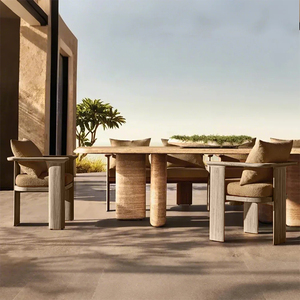 Ensemble de meubles de salle à manger d'extérieur en teck de style moderne, chaises et table durables pour le jardin et les parcs - Product Image 1