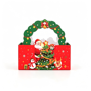 Red Christmas Gift Packaging Wreath Handle HD Printing Durable Cardboard Retail Presents <b>Party</b> Favors Handled Gift <b>Box</b> - Product Image 1