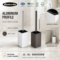 Organisateur de salle de bain moderne sur pied en aluminium avec support et gobelet pour brosse de toilette en plastique