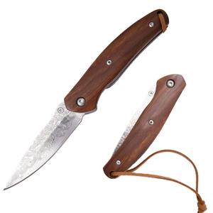 سكين جيب صغير مخصص من شركة تصنيع المعدات الأصلية ، سكين جيب دمشقي صغير ، مقبض خشبي ، سكين صيد محمول من الفولاذ الدمشقي للتخييم والتنزه في الهواء الطلق - Product Image 1