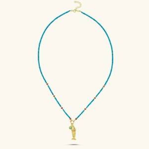 Zooying Popular mejor venta de acero inoxidable 18K oro <span class=keywords><strong>turquesa</strong></span> cuentas oro pescado hueso colgante collar para mujer - Product Image 1