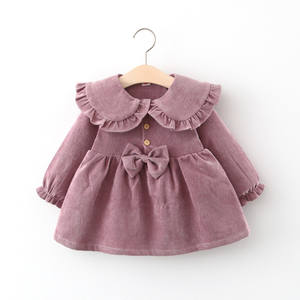 Nuevo Diseño Vestido Casual de Pana para Niñas de 1 Año, con Lazo, Largo hasta la Rodilla, Manga Larga, Antiarrugas, Económico - Product Image 2