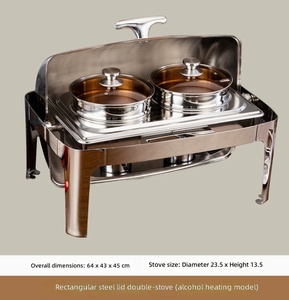 Calentador de sopa eléctrico <span class=keywords><strong>doble</strong></span> tipo buffet, oblongo, con tapa enrollable de acero inoxidable dorado y soporte para cubo de sopa, tipo chafing dish - Product Image 4