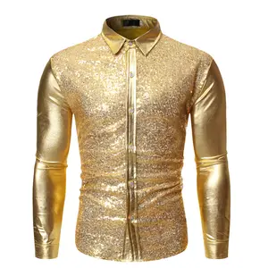 Zilver Metallic Pailletten Glitter Shirt Heren 2023 Nieuwe Jaren 70 Disco Party Halloween Kostuum Chemise Homme Podium Shirt Man