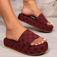 Sandales de créateur avec boîte, mules plates en toile brodée pour femmes, style mode, plateforme en lin