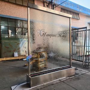 Hot sale wall mounted waterfall fountain in <b>glass</b> panel and stainless steel <b>frame</b> with led light for home decoration - Product Image 2