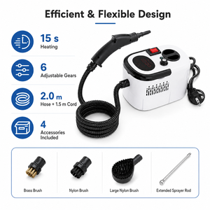 เครื่องทำความสะอาดไอน้ำแบบพกพา 1500W แรงดันสูง ถังน้ำ 1200 มล. สำหรับบ้าน รถยนต์ ห้องครัว รับผลิตแบบ OEM ODM - Product Image 3