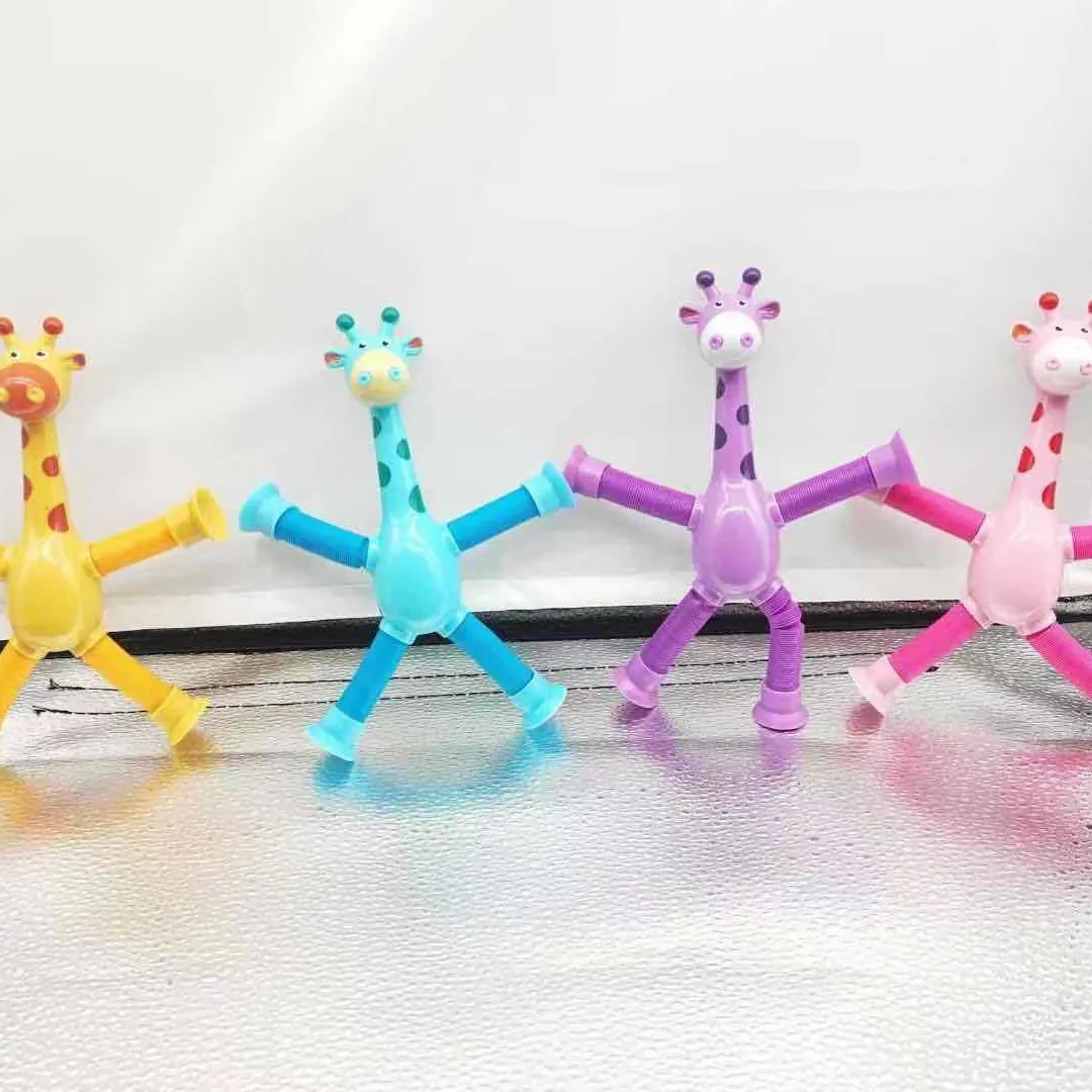 Soododo Mixed Animal Fidget Toys Sucker Tube Télescopique Lumineux Stretch Girafe Pop Tubes Jouets Sensoriels