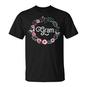 Camiseta Floral Gram Negra de Algodón Unisex para Adultos, Cuello Redondo, Manga Corta, Impresión Digital, Regalo para Reunión Familiar - Product Image 2