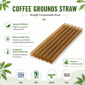 Pajitas de Cóctel Compostables de Café Molido Bio Marrón Oscuro de 5-13mm, Envueltas Individualmente y Personalizadas - Product Image 4