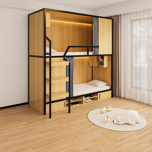 KSL Новая цветная стальная и деревянная Капсульная двухъярусная кровать со столом и хранением деревянная прикроватная лестница многофункциональная - Product Image 2