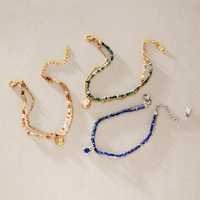 Bracelet à perles double couche en acier inoxydable 316L, bracelet à perles fines avec breloque en CZ, étanche, ne ternit pas, bijoux bohèmes pour femmes