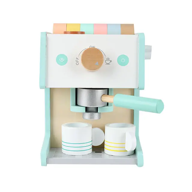 コーヒーメーカーのおもちゃをプレイするふりをする女の子のパーティーのための教育的な高品質のブルーコーヒーマシン木製のおもちゃ